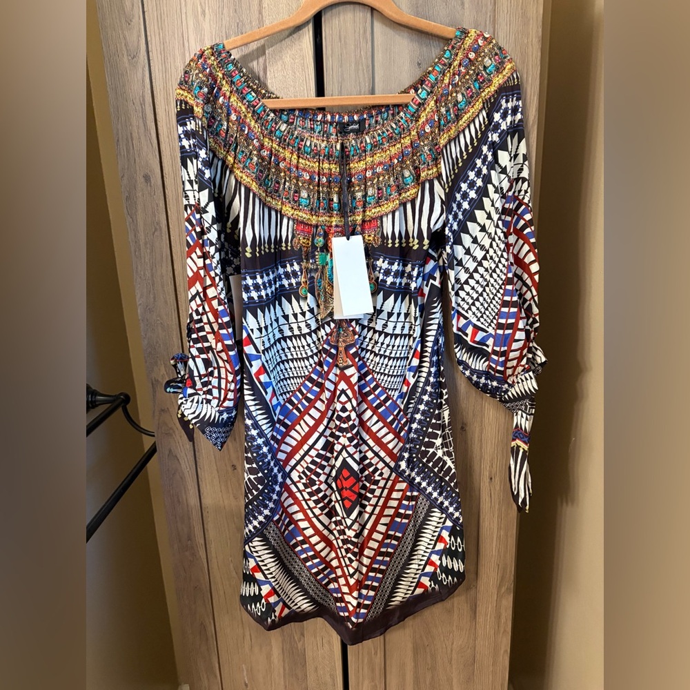 SHAHIDA PARIDES CAVIAR BLACK PRINT SHIFT DRESS. NWT size small